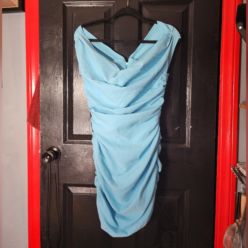 Blue Ruched Bodycon Cocktail Dress